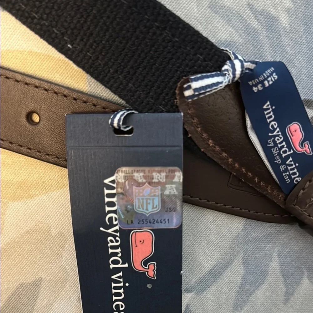 Vineyard Vines Yellow Ribbon Leather-Trim Belt with Team Medallions